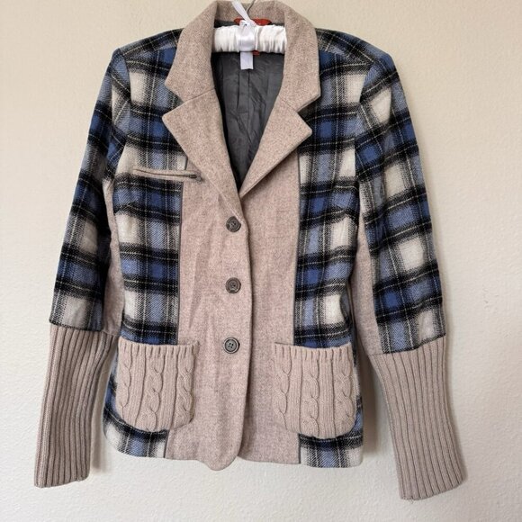 Sundance Wool Blend Plaid Knit Sweater Blazer Jacket Size 6 Blue - Picture 5 of 10
